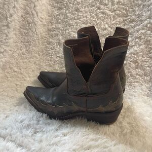 Nocona  Leather Brown Distressed Snake PrintCowboy Western Ankle Boots SZ8